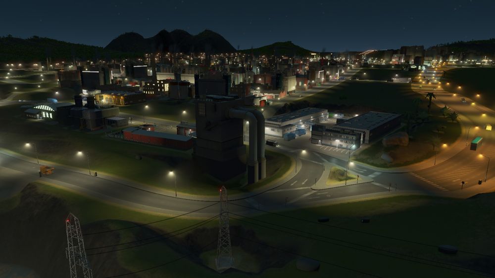 Water pumping station but it's on land inside an elongated roundabout in Cities Skylines