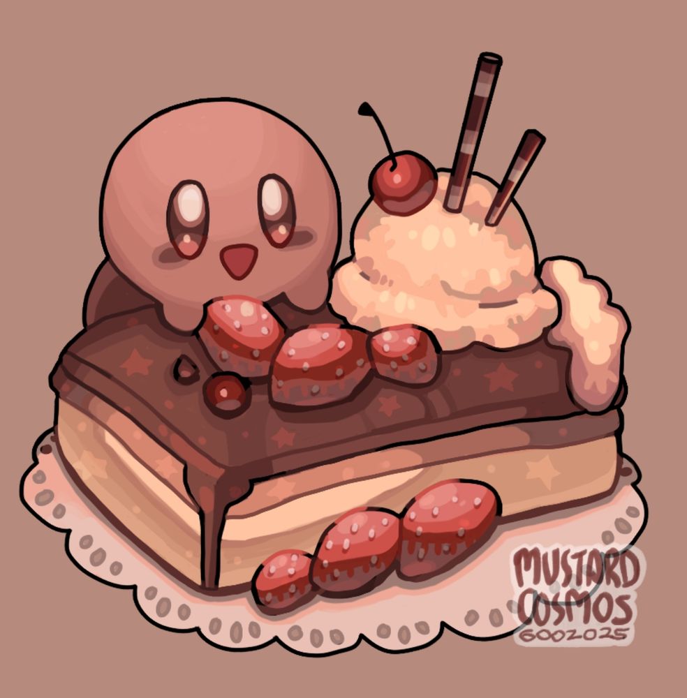 Kirby with a chocolate dessert