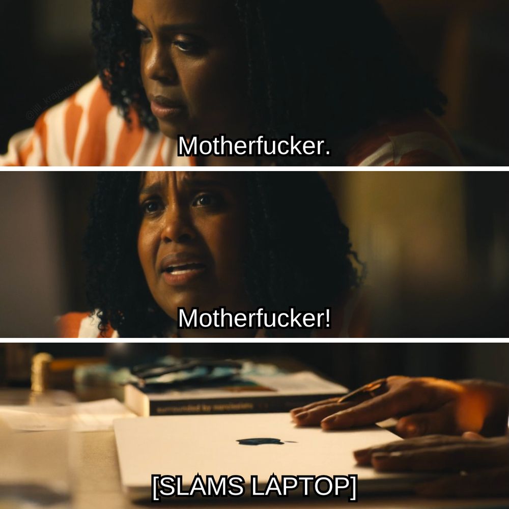 Belinda, played by Natasha Rothwell, exclaiming “Motherfucker. Motherfucker!” before slamming her laptop in The White Lotus.