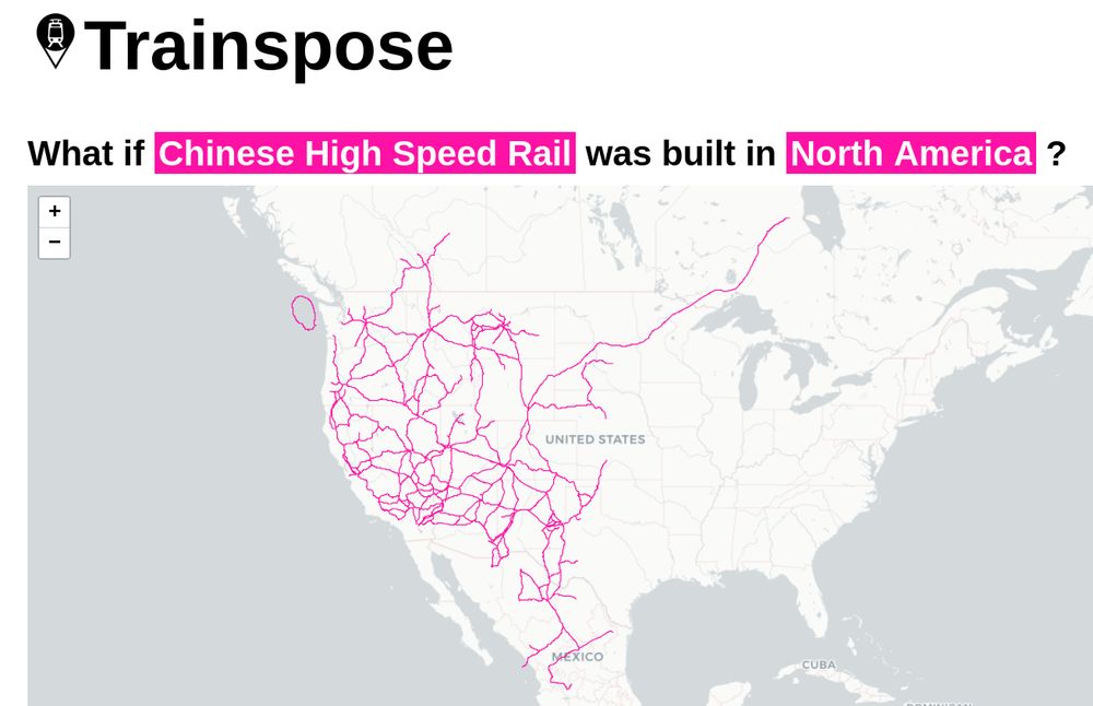 a map of China's high speed rail network rotated and superimposed on a map of western North America