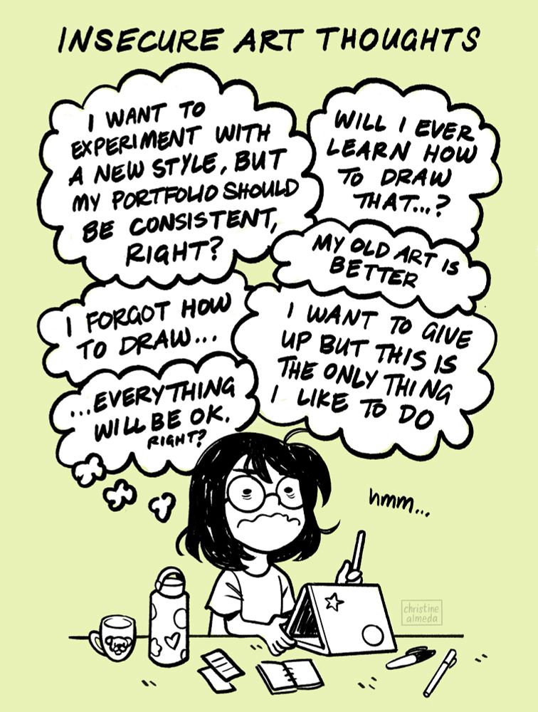 Comic about artist having insecure thoughts about making art