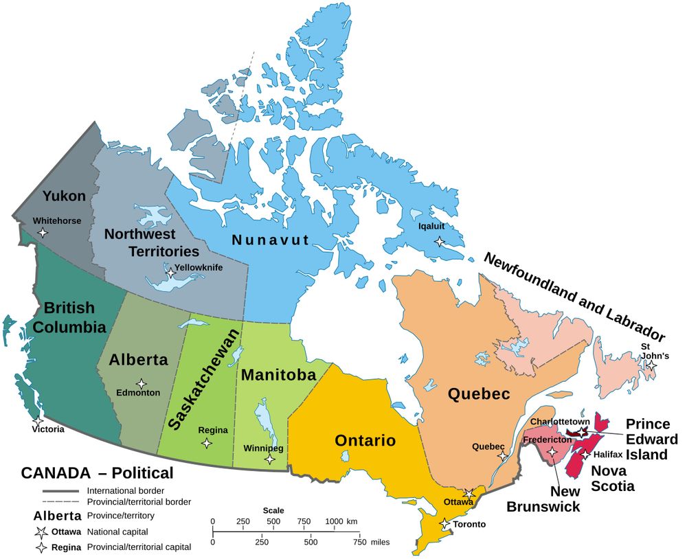 A map of Canada’s provinces.