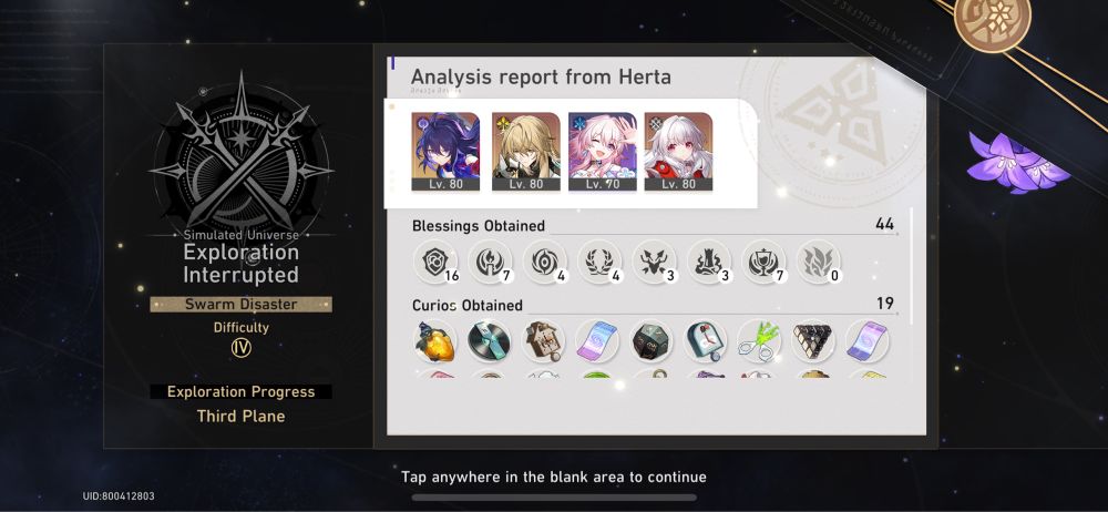 a screenshot of a failed simulated universe: swarm disaster on honkai: star rail.