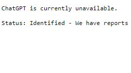 Message d'erreur affiché sur la page de ChatGPT indiquant qu'il n'est pas disponible.