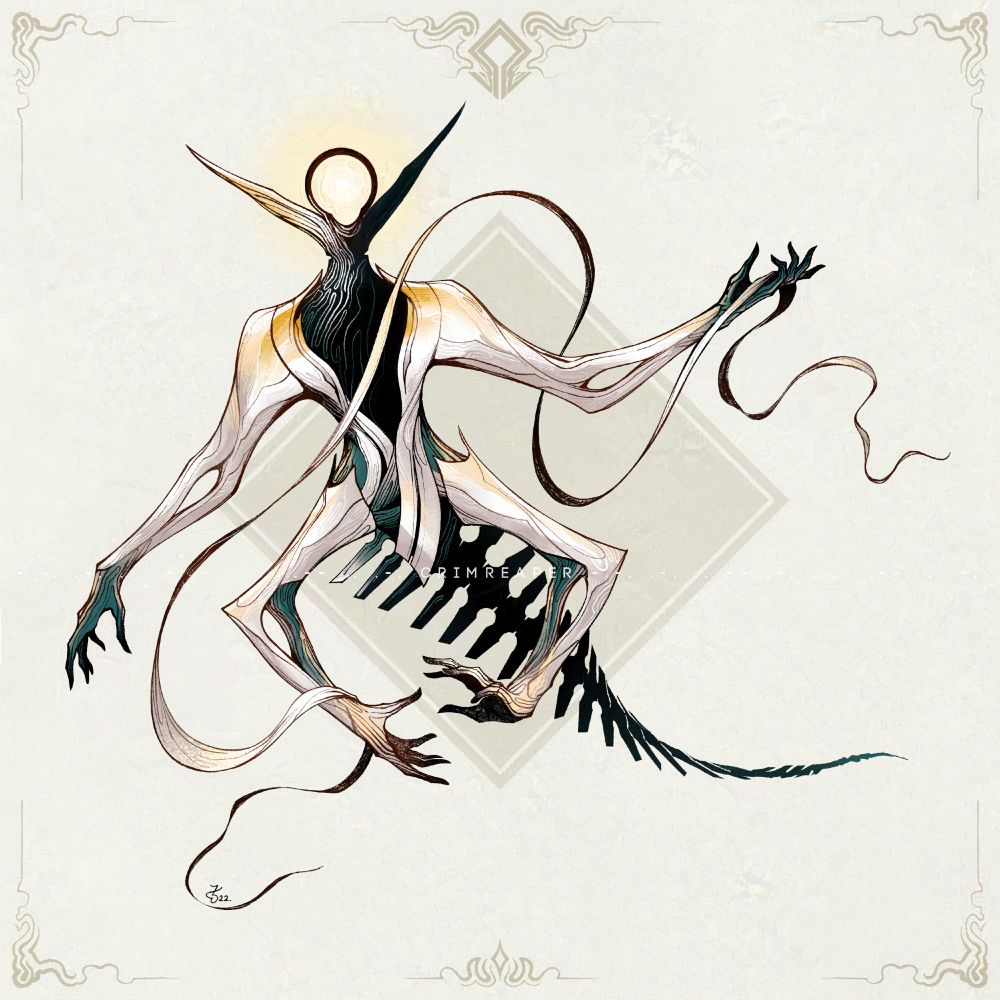 A Four-armed Angel with a spine cord as the lower half, and wings and a ring for a head