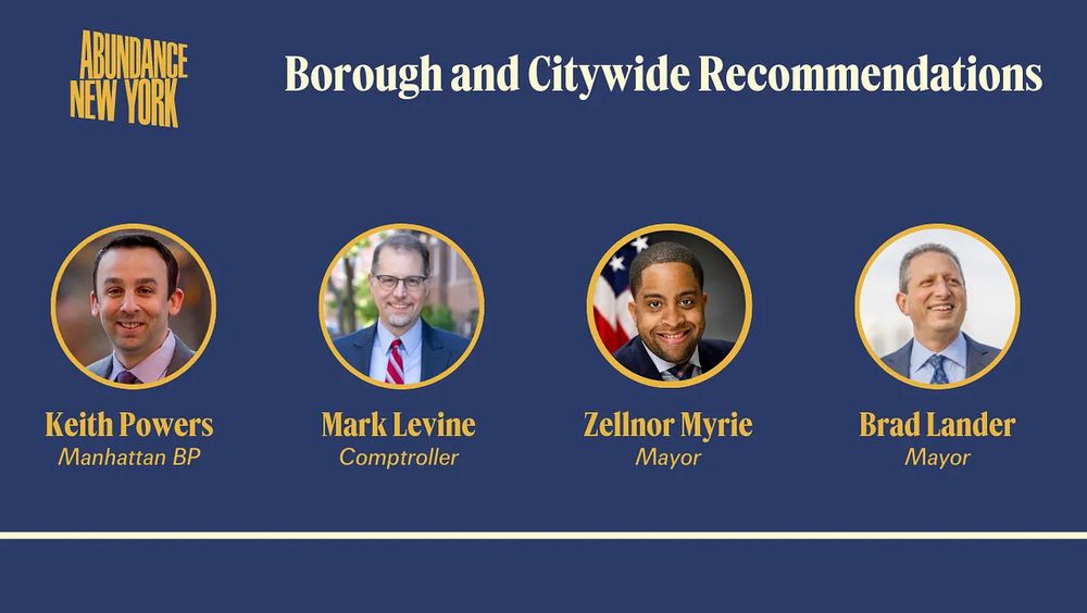 ABUNDANCE NEW YORK
Borough and Citywide Recommendations
Keith Powers
Mark Levine
Zellnor Myrie
Brad Lander