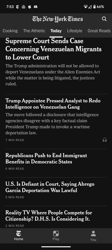 A series of Bew York Times headlines about recent administration actions on immigration 