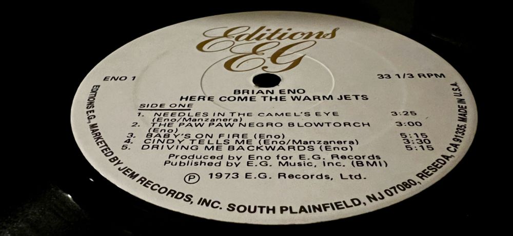 Close up of Brian Eno's "Here Come The Warm Jets"