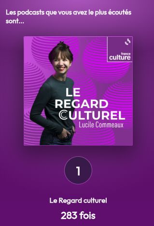 capture de la rétrospective RadioFrance, le podcast le plus écouté est Le  Regard Culturel de Lucile Commeaux