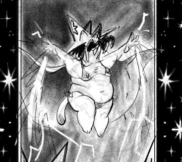 Sketch of a cat wizard shooting lightning from their hands