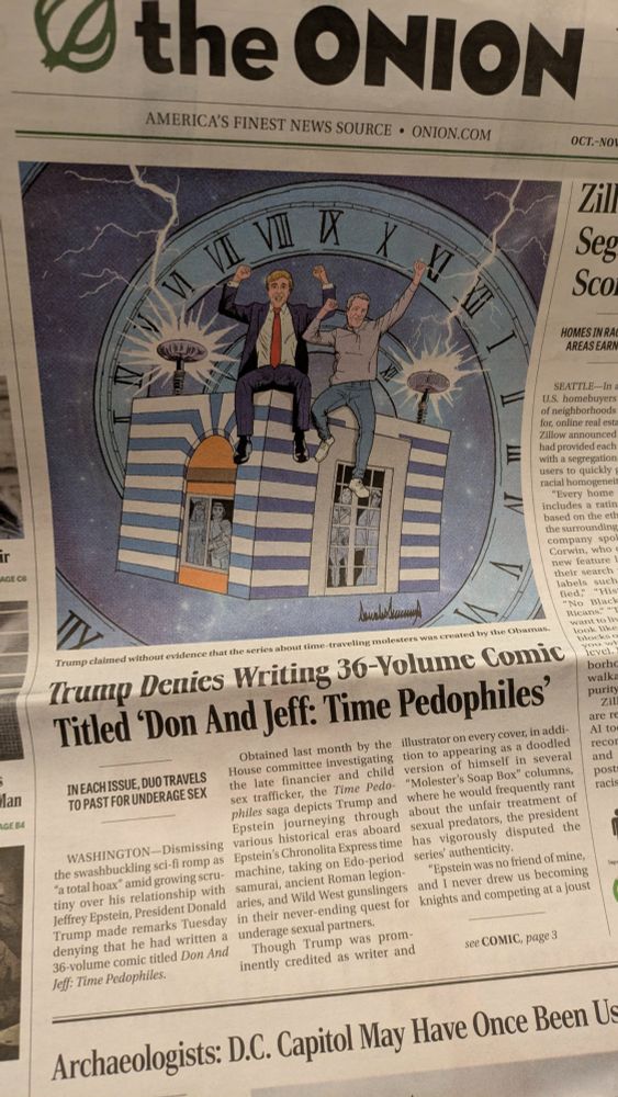 The Onion headline: Trump Denies Writing 36-Volume Comic Titled 'Don and Jeff: Time Pedophiles'