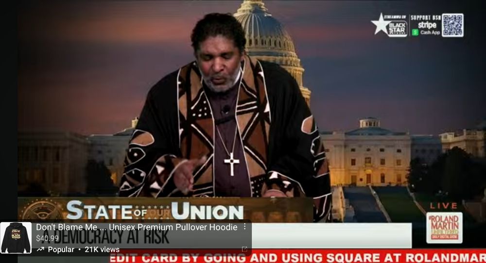 Image shows Rev. William J. Barber delivering the State of Our Union.