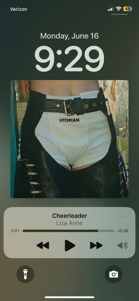 a screenshot taken from charlie’s phone depicting the song cheerleader by liza anne. 