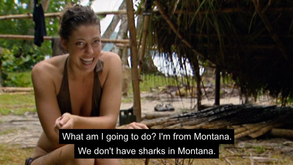 Amanda Kimmel says, "What am I going to do? I'm from Montana. We don't have sharks in Montana."