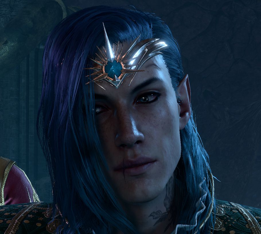 a screenshot of a playable half-elf character from bg3