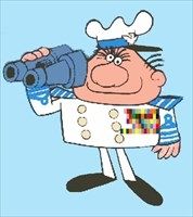 Cartoon image of character from Rocky & Bullwinkle show: Capt. 'WrongWay' Pete