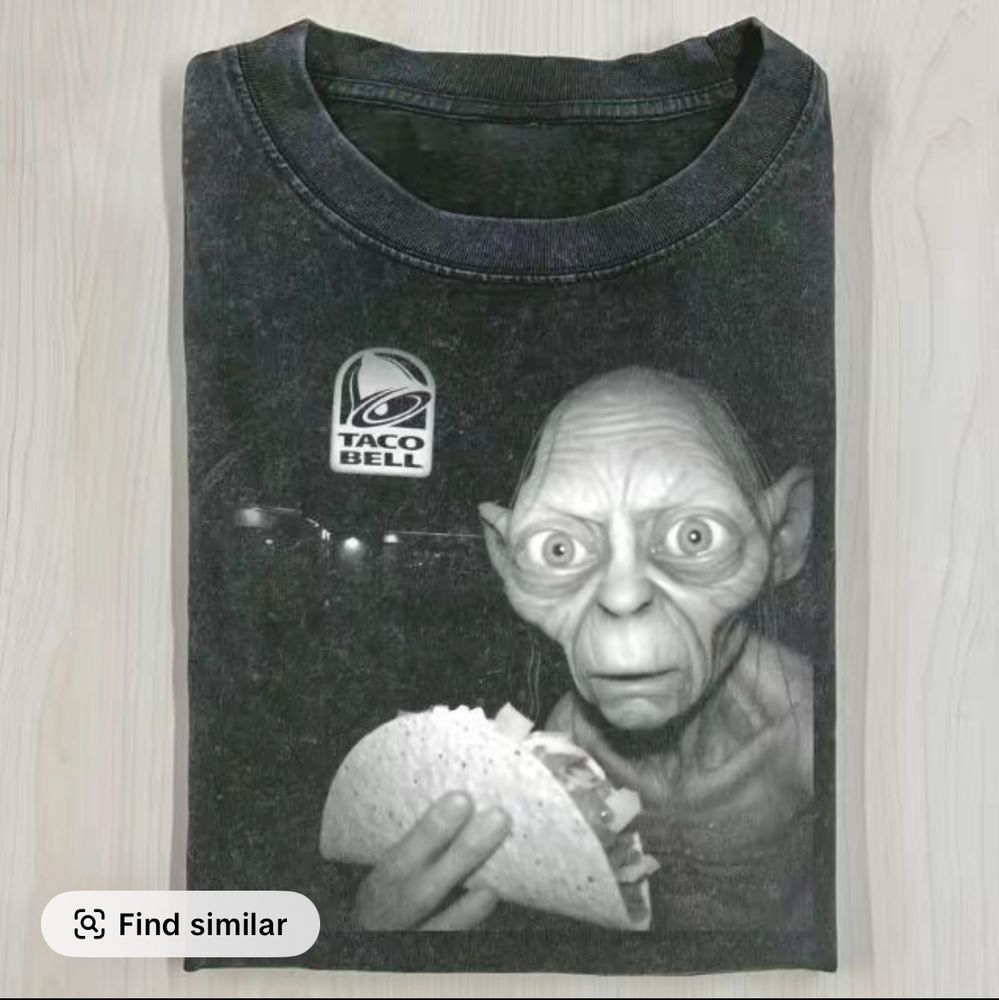 T-shirt with Gollum from Lord of the rings at Taco Bell