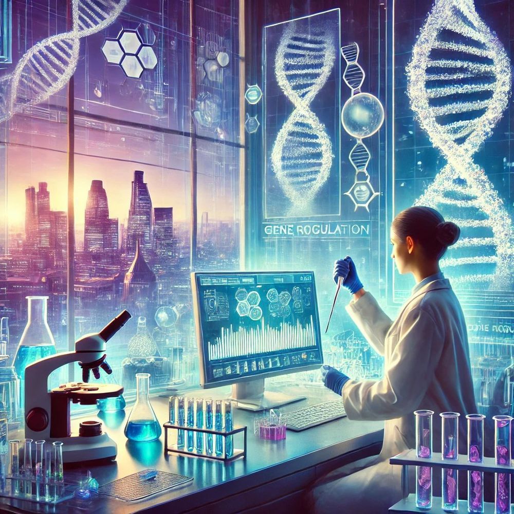 An AI-generated image of a female life wet/dry-lab scientist working in London