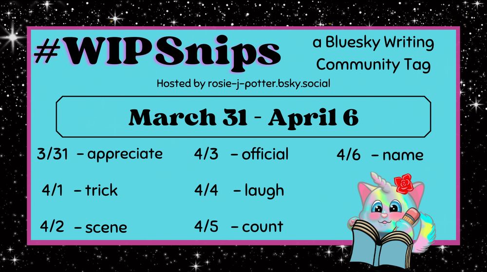 March 31 - appreciate; April 1- trick; April 2 - scene; April 3 - official; April 4 - laugh; April 5 - count; April 6 - name