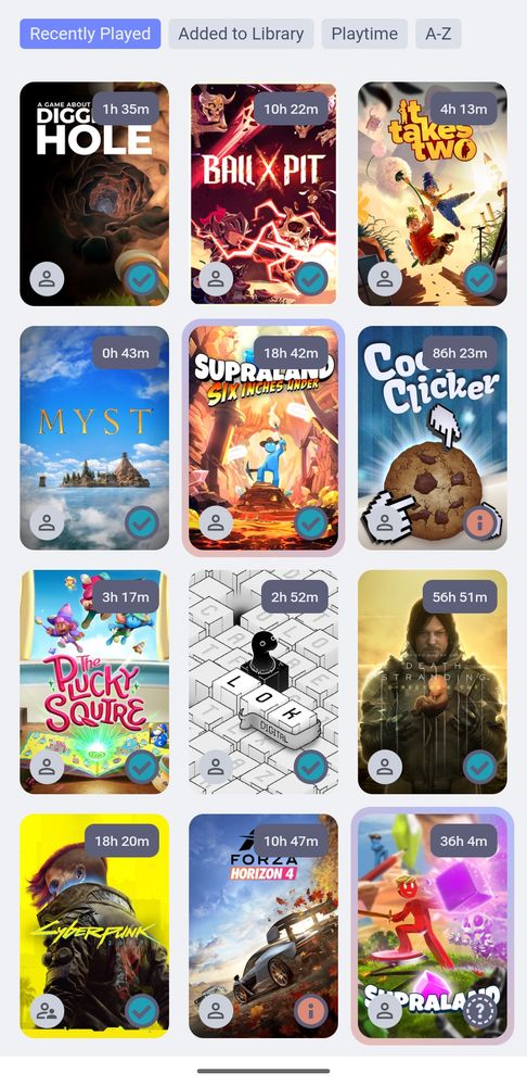 A grid of game covers showing my most recently played games on Steam.