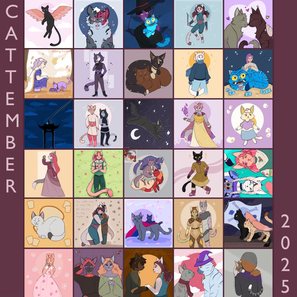 A compilation of all my cattember 2025 drawings