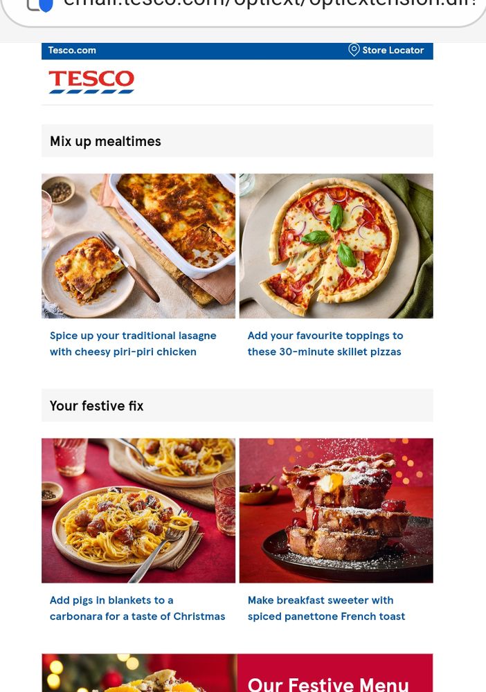 Screenshot of email featuring images of the dishes mentioned in the text.