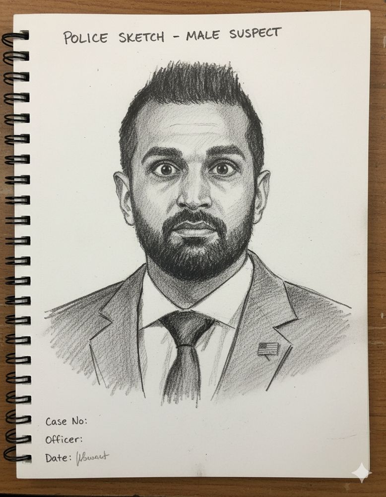 An AI generated "police sketch" of Mr Pa-tel.
