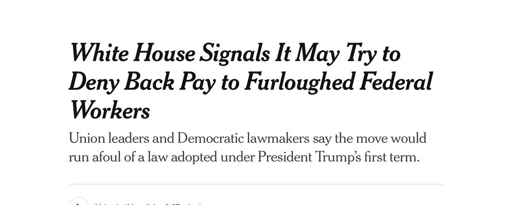 White House signals it may try to deny back pay to furloughed federal workers.