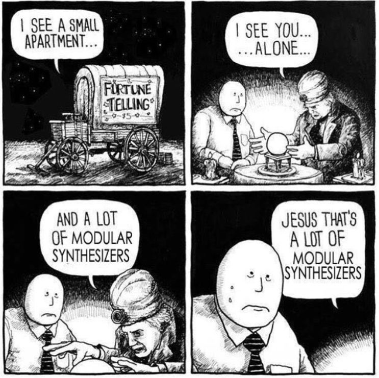 A comic involving a man having his fortune read