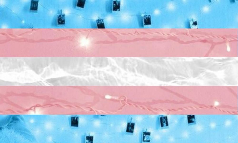 The trans flag made of various patterns and textures 