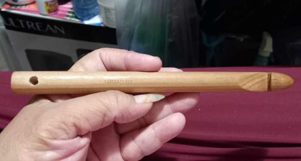 My husband made the hole in a bamboo hook for me.  Voila the 15mm Knook!