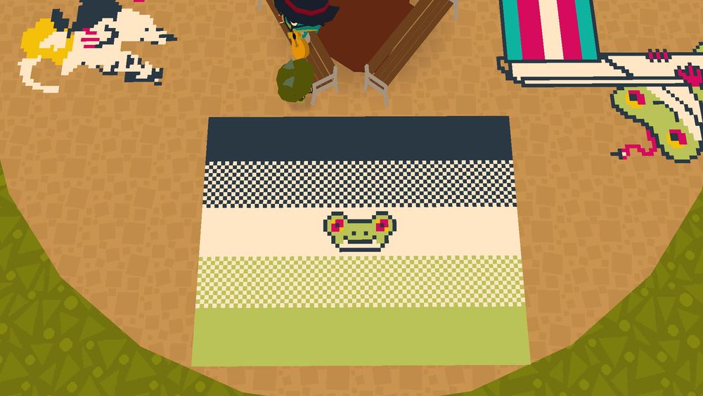 a webfishing drawing of an aromantic pride flag with a frog pasted on top of it