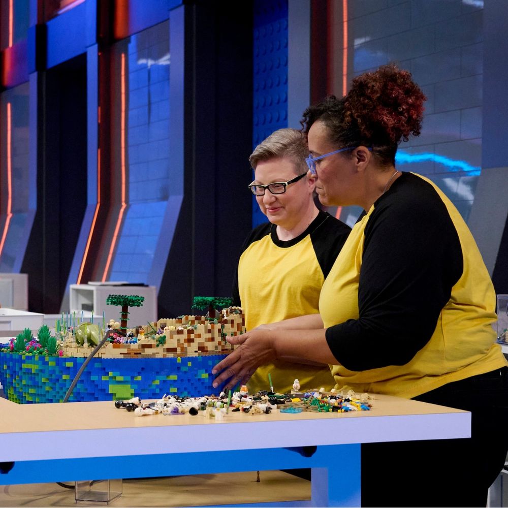 Krista Kay and Marcella Spear build a lego creation
