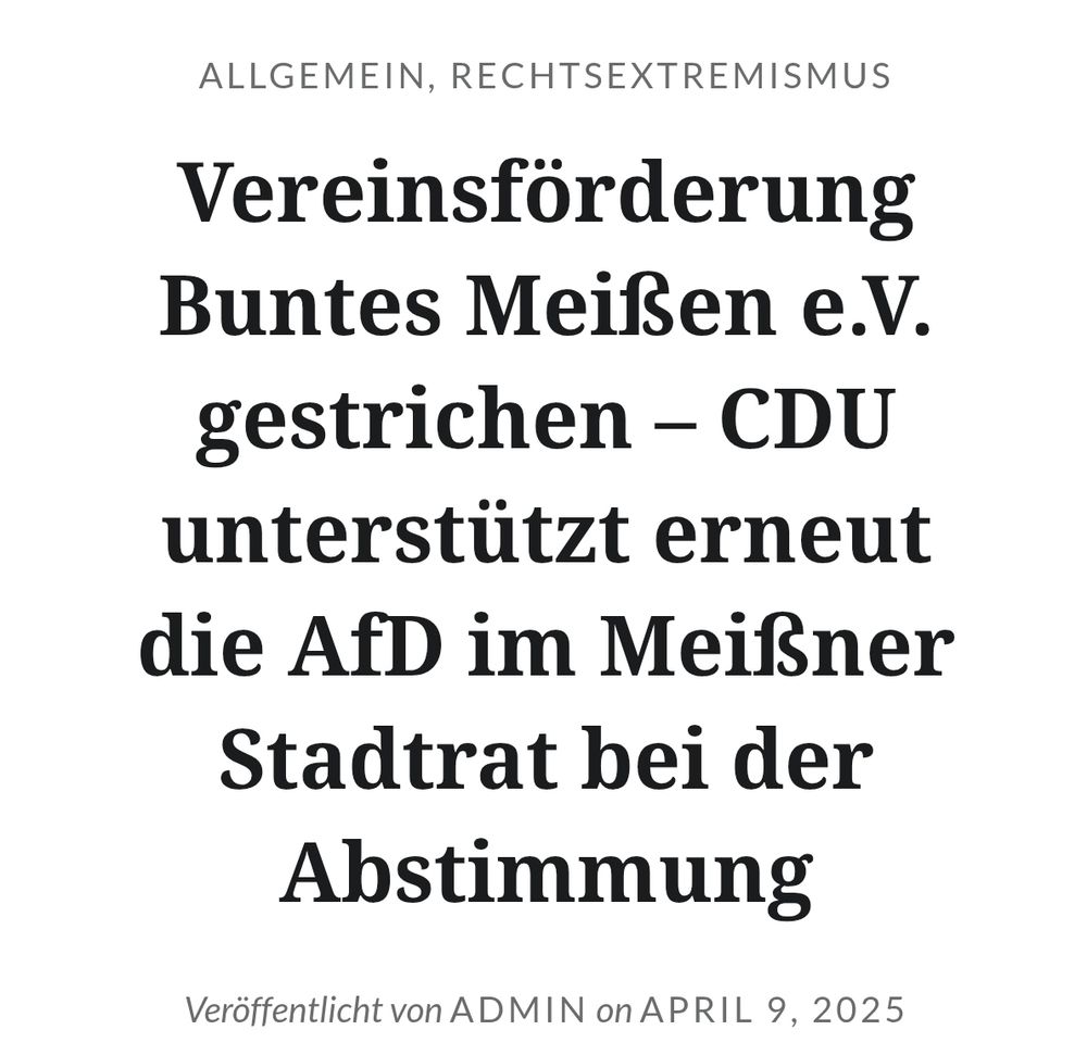 Vereinsförderung Buntes Meißen e.V. gestrichen – CDU unterstützt erneut die AfD im Meißner Stadtrat bei der Abstimmung