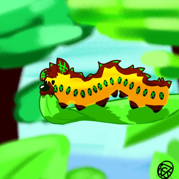 The Caterpillar eats away at the leaves. Odd in existence but ordinary in action. Roto will eat the leaf on this sunny day. 