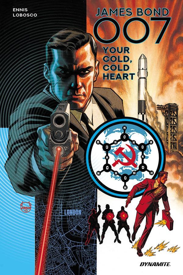 The cover of the Dynamite comics graphic novel "James Bond 007 Your Cold Cold Heart". It's got cool action spy movie/Soviet Cold War missile action with half the cover of James Bond holding a gun with a laser sight on it, pointed at the reader. 
The cover of the Dynamite comics graphic novel "James Bond 007 Your Cold Cold Heart". It's got cool action spy movie/Soviet Cold War missile action with half the cover of James Bond holding a gun with a laser sight on it, pointed at the reader. 