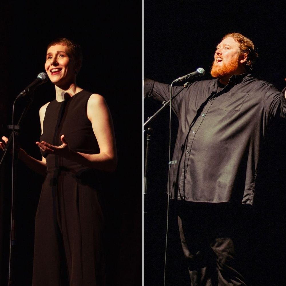 Photo of Katie Ailes and Kevin Mclean performing live onstage.
