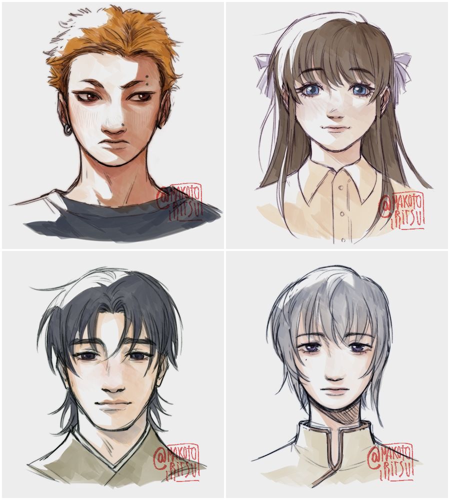 Characters from the anime "Fruits Basket".
Characters: Kyo, Tooru, Shigure and Yuki.