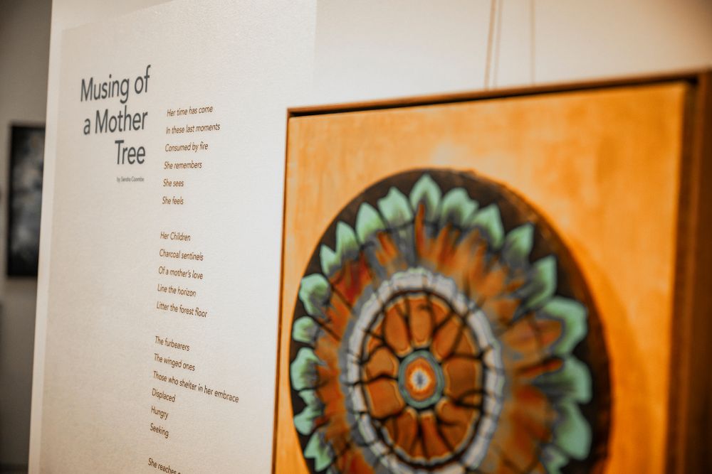 Sandra's "Mother Tree" artwork next to her poem, "Musing of a Mother Tree."