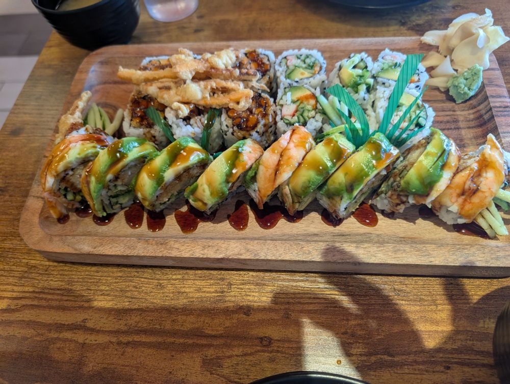 Dragon roll, California roll, yam roll
