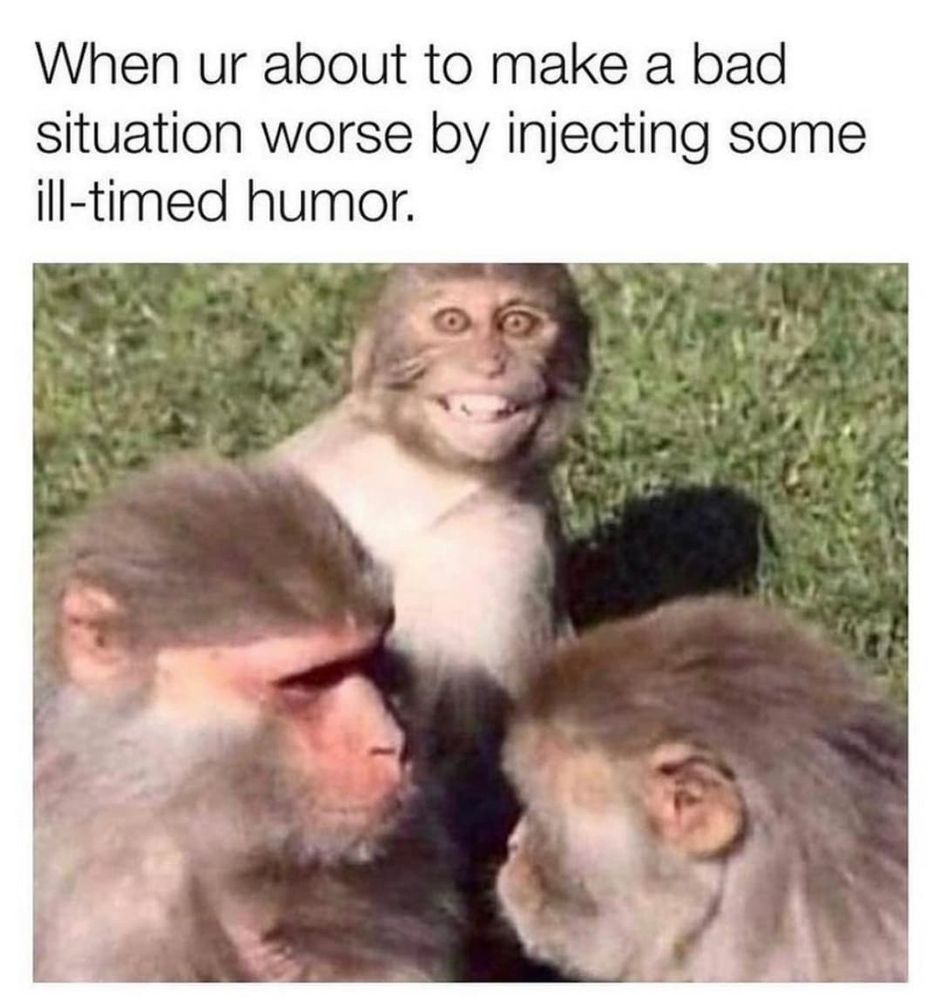 A text-driven meme. When ur about to make a bad situation worse by injecting some ill-timed humor. 