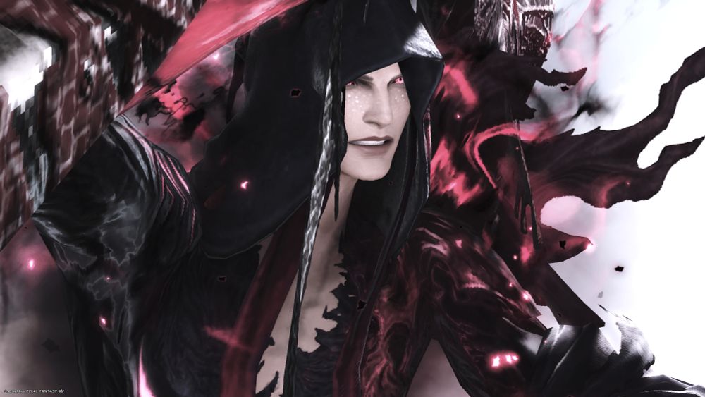 Reaper Caius in enshrouded form, glowing red eyes and black hooded robes, surrounded by dark shadows 