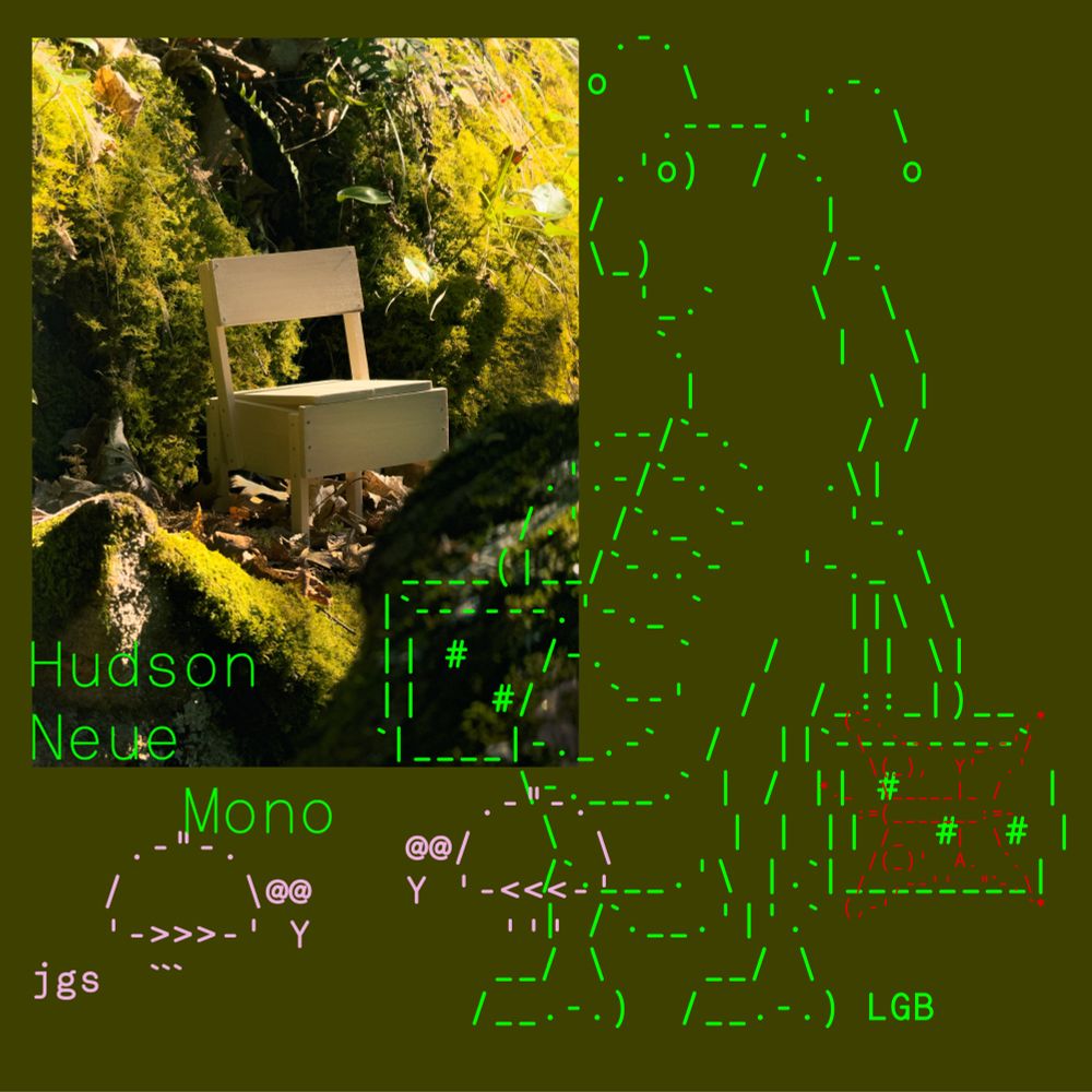 Hudson Neue Mono type specimen of a ASCII caterpillar with an image of a scale Enzo Mari chair in the background