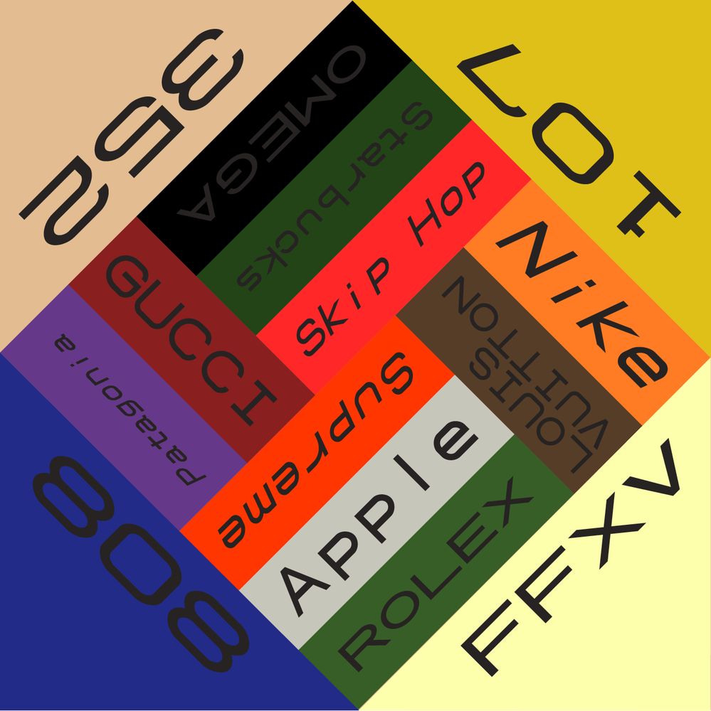 Questions type sample with spiralling colour blocking