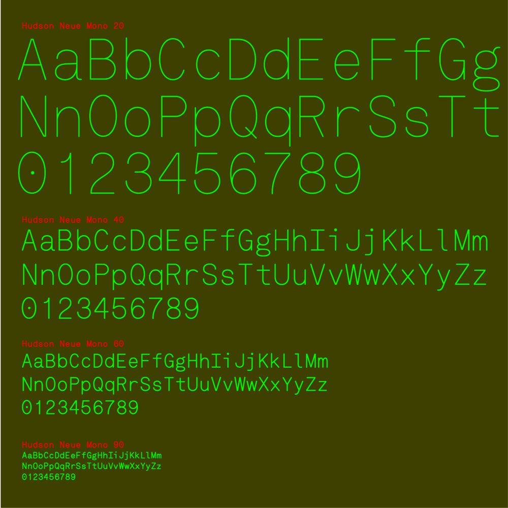 Hudson Neue Mono type specimen 