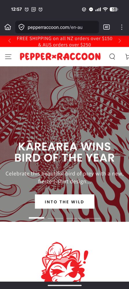 screenshot of Pepper's website showing the Karearea design