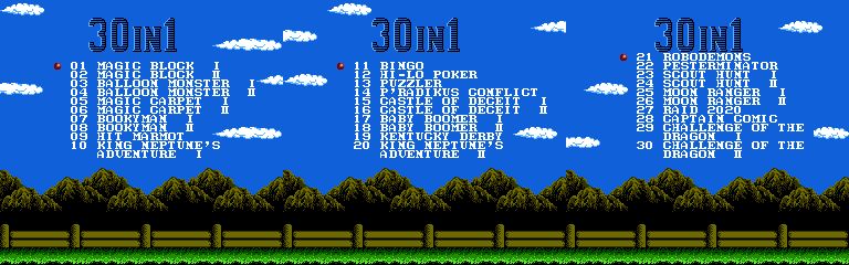 Screencapture of the three pages of the selection menu.