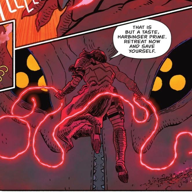 Absolute Wonder Woman fighting a monster.