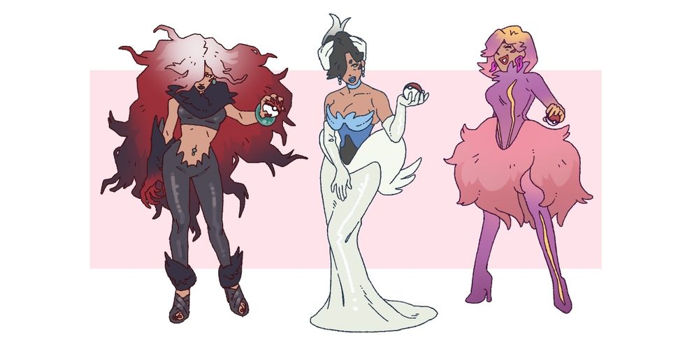 My character Frank in 3 Pokémon themed outfits, from left to right : Zoroark, Swanna and Aromatisse.