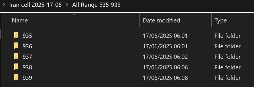 Screenshot from Predatory Swallow's Telegram channel, showing folders purporting to hold IranCell data